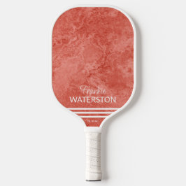 Chic Coral Marble White Stripes Name Phone Custom Pickleball Paddle