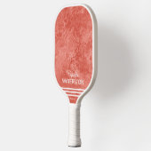 Chic Coral Marble White Stripes Name Phone Custom Pickleball Paddle (Links)