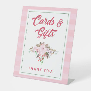 Chic Coral Mint & Blush Roze Bloemkaarten & Cadeau Reclamebord Met Voetstuk