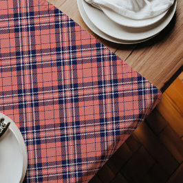 Chic Coral Navy Tartan Fresh Look Stijlvolle tafel Lange Tafelloper
