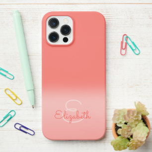 Chic Coral Ombre Name Initiaal Letter Monogram iPhone 12 Pro Max Hoesje