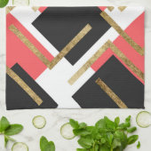 Chic Coral Pink Black en Gold Square Geometric Theedoek (Gevouwen)