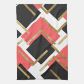 Chic Coral Pink Black en Gold Square Geometric Theedoek (Verticaal)