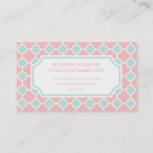 Chic Coral Pink Mint Green White Quatrefoil Visitekaartje (Achterkant)