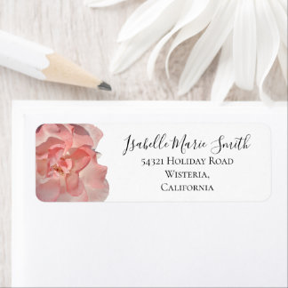 Chic Coral Pink Rose Floral White Return Address Etiket