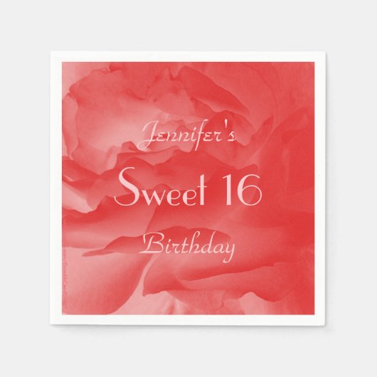 Chic Coral Pink Rose Sweet 16 Birthday Party Paper Servet (Voorkant)