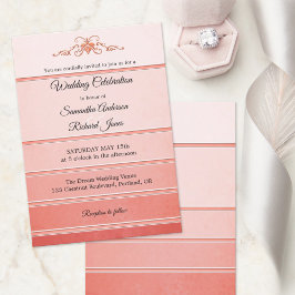 Chic Coral Striped Ton sur Ton Wedding Invitation Kaart