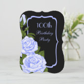 Chic Corner Blauwe Rozen 100ste Verjaardag Kaart (Staand voorkant)