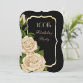 Chic Corner Ivoor Rozen 100ste Verjaardag Kaart (Staand voorkant)