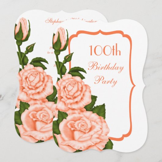 Chic Corner Koraal Rozen 100ste Verjaardag Kaart (Voorkant / Achterkant)