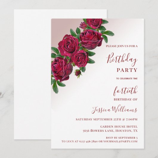 Chic Corner Rode Rozen Bloemen Decoratieve Verjaar Kaart (Voorkant / Achterkant)