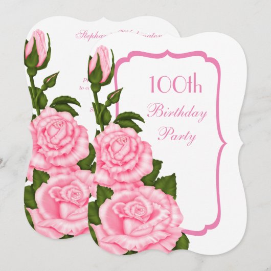 Chic Corner Roze Rozen 100ste Verjaardag Kaart (Voorkant / Achterkant)