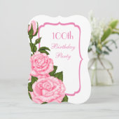 Chic Corner Roze Rozen 100ste Verjaardag Kaart (Staand voorkant)