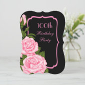 Chic Corner Roze Rozen 100ste Verjaardag Kaart (Staand voorkant)