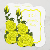 Chic Corner Yellow Roses 100th Birthday Kaart (Voorkant / Achterkant)