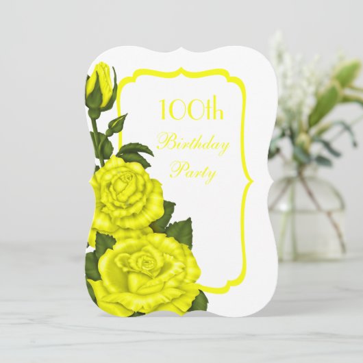 Chic Corner Yellow Roses 100th Birthday Kaart (Staand voorkant)