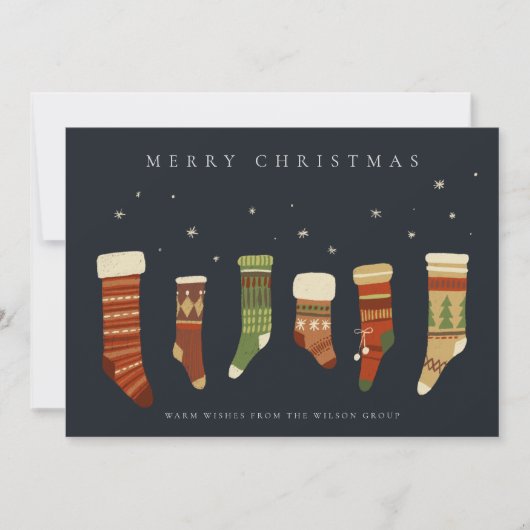 CHIC CORPORATE NAVY RED GREEN CHRISTMAS STOCKINGS FEESTDAGENKAART (Voorkant)