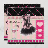 Chic Corset & Roze Martini Bachelorette Party Kaart (Voorkant / Achterkant)