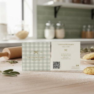 Chic Cottage Groen Gingham Bakkerij Marketing QR Vierkante Visitekaartje
