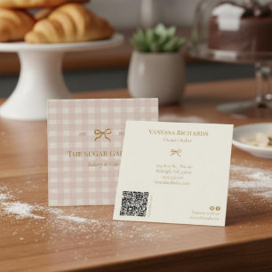 Chic Cottage Roze Gingham Bakkerij Marketing QR Vierkante Visitekaartje