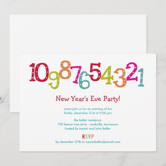 Chic Countdown Uitnodiging Eve van Nieuwjaar (Voorkant / Achterkant)