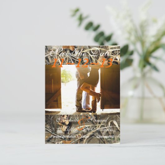 Chic Country Camoflague Save the Date Briefkaart (Staand voorkant)