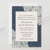 Chic Country Denim Damask & Ivory Lace Wedding 2 Kaart (Voorkant)