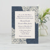 Chic Country Denim Damask & Ivory Lace Wedding 2 Kaart (Staand voorkant)