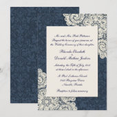 Chic Country Denim Damask & Ivory Lace Wedding 2 Kaart (Voorkant / Achterkant)