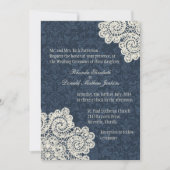 Chic Country Denim Damask & Ivory Lace Wedding 3 Kaart (Voorkant)