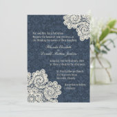 Chic Country Denim Damask & Ivory Lace Wedding 3 Kaart (Staand voorkant)