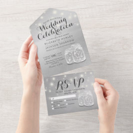 Chic Couple Mason Jar Lavender Silver Wedding RSVP All In One Uitnodiging