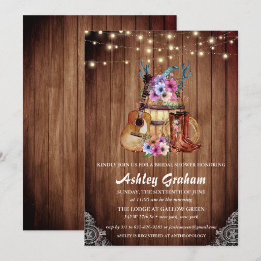 Chic Cowboy Boots Western Vrijgezellenfeest Kaart (Voorkant / Achterkant)