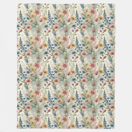 Chic Cozy Boho Pastel Roze Blauw Wilde Bloemen Fleece Deken (Voorkant)