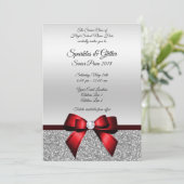 Chic Cranberry Bow & Silver Glitter Prom Kaart (Staand voorkant)