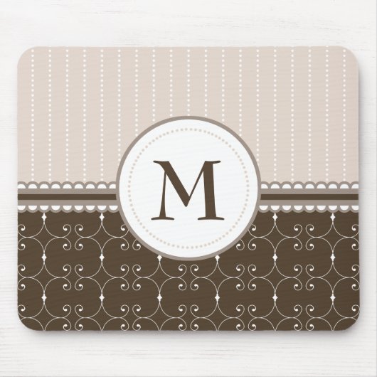 Chic Cream Beige Brown Custom Monogram Patroon Muismat (Voorkant)