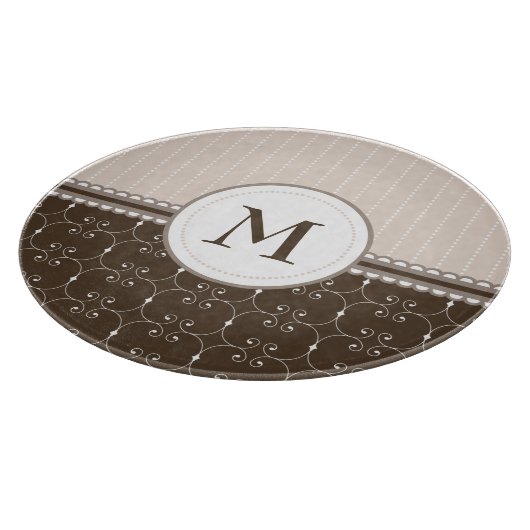 Chic Cream Beige Brown Custom Monogram Patroon Snijplank (Hoek)