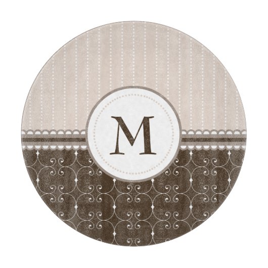 Chic Cream Beige Brown Custom Monogram Patroon Snijplank (Voorkant)