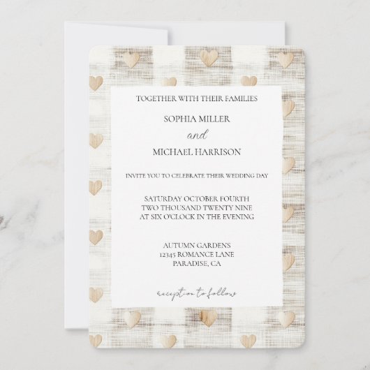 Chic Cream Beige Hearts Wedding Kaart (Voorkant)