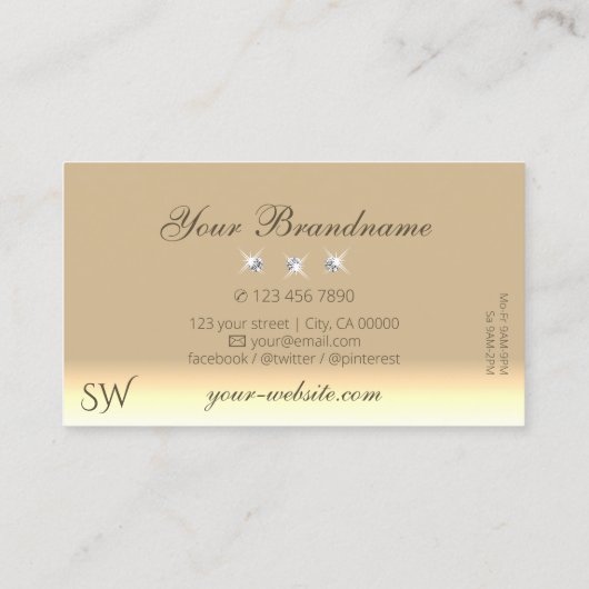 Chic Cream Beige Ombre Initialen voor mousserende  Visitekaartje (Achterkant)