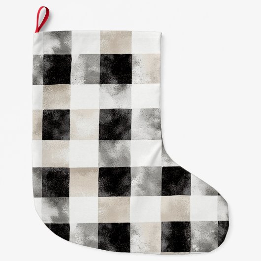 Chic Cream Black Plaid Kerstmis Grote Kerstsok (Voorkant)