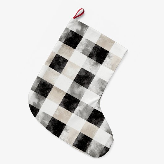 Chic Cream Black Plaid Kerstmis Grote Kerstsok (Voorkant (Hangend))