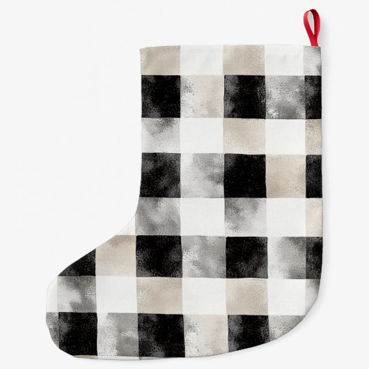 Chic Cream Black Plaid Kerstmis Grote Kerstsok (Achterkant)