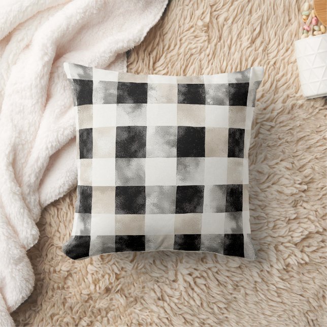 Chic Cream Black Plaid Kerstmis Kussen (Deken)