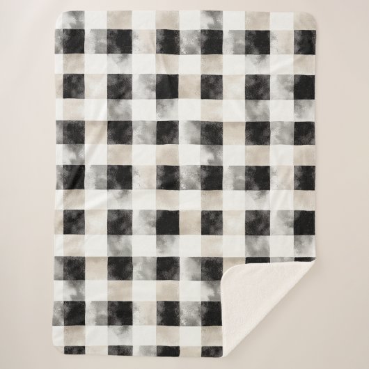 Chic Cream Black Plaid Kerstmis Sherpa Deken (Voorkant)