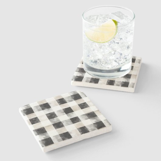 Chic Cream Black Plaid Kerstmis Stenen Onderzetter (Zijkant)