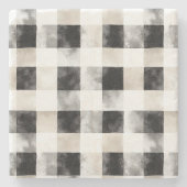 Chic Cream Black Plaid Kerstmis Stenen Onderzetter (Voorkant)