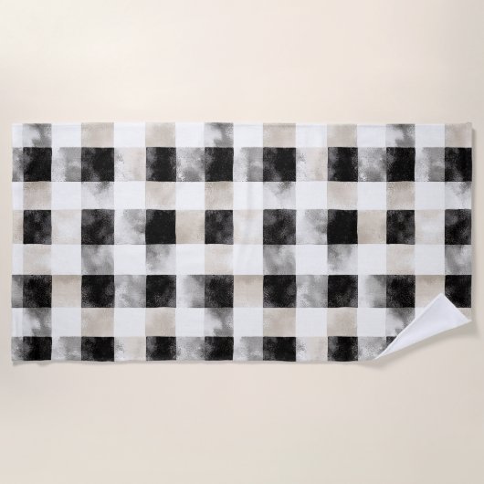 Chic Cream Black Plaid Kerstmis Strandlaken (Voorkant)