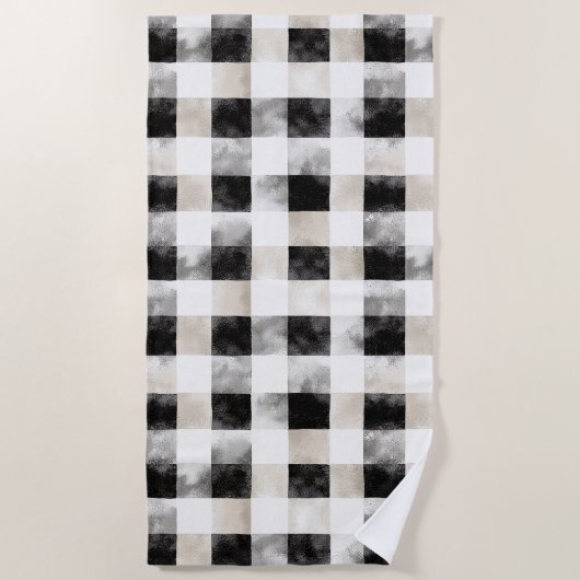 Chic Cream Black Plaid Kerstmis Strandlaken (Voorkant)