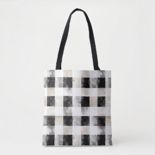 Chic Cream Black Plaid Kerstmis Tote Bag